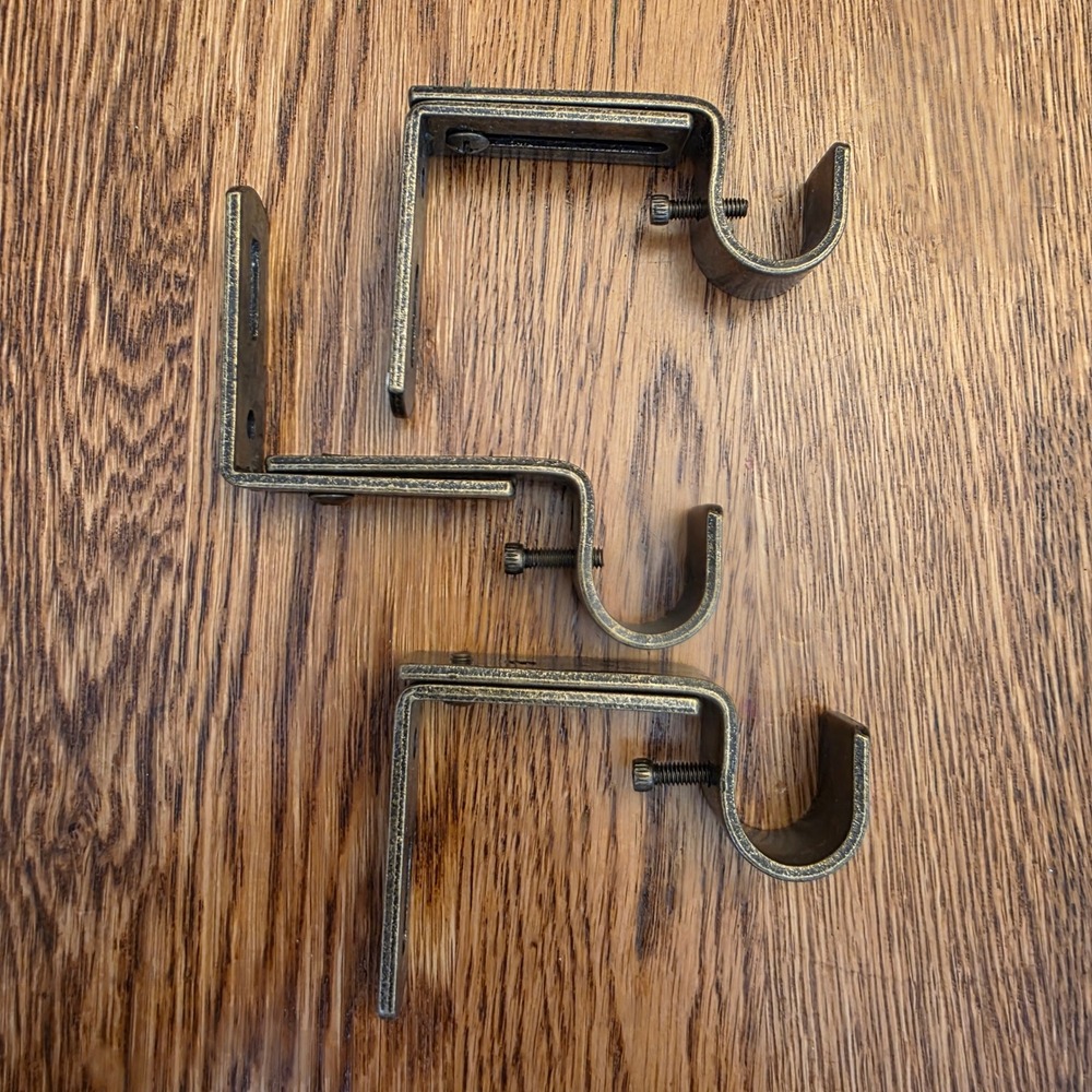 Set of 3 Antique Brass Adjustable 2"-3" Curtain Rod Brackets Metal Wall Mount